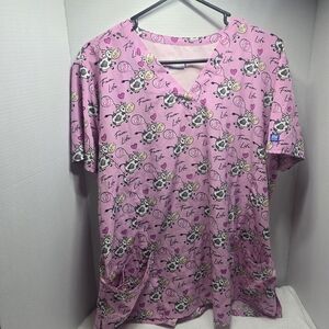 Pink Graphic Women's Short Sleeve Scrub Top